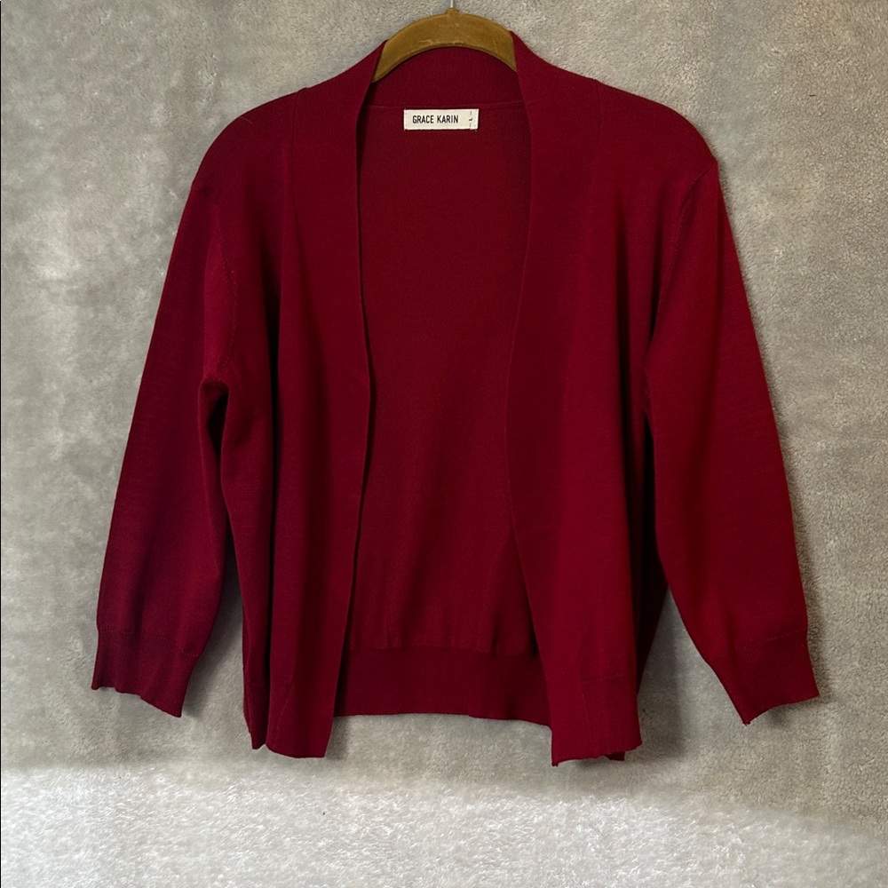 Grace Karin Women's Deep Red Open Front 3/4Sleeve Cardigan - Picture 1 of 8
